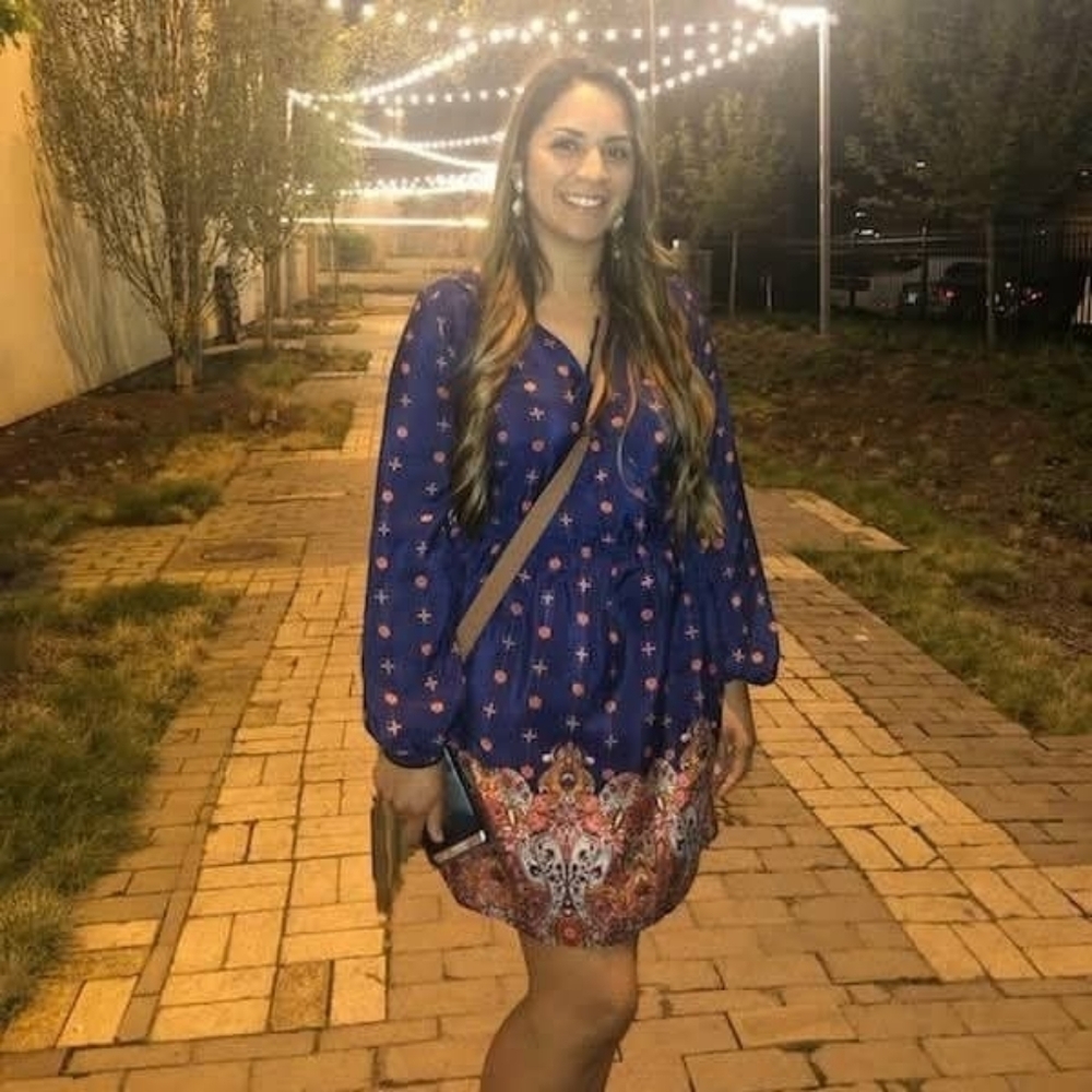 Blue and Orange Boho Dress With Floral Pattern